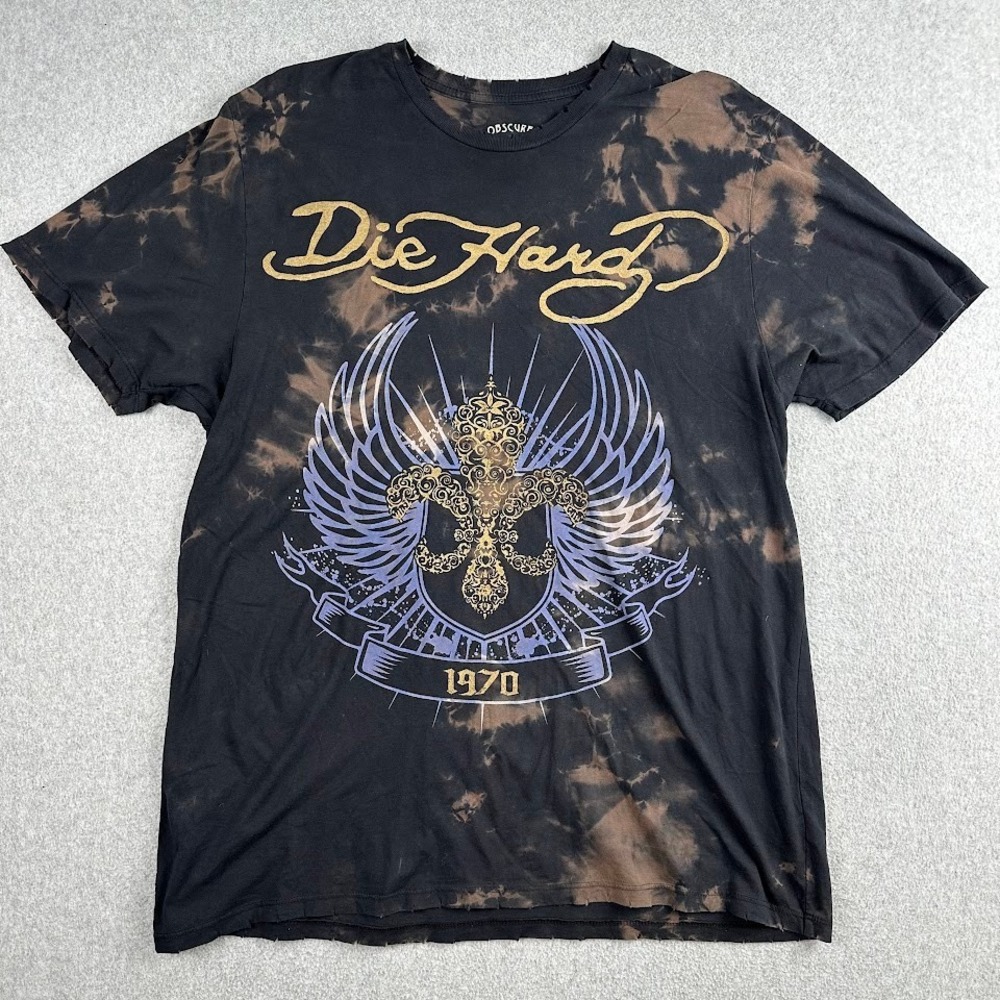 Die Hard 1970 Graphic T Shirt Black Tie Dye Men's Obscure XL Acid‎ Vintage Vibe